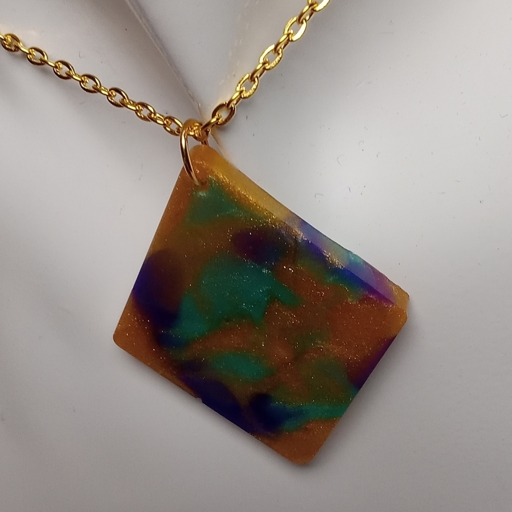 Hand Crafted Purple and Gold Geometric Necklace - Picture 4 of 5